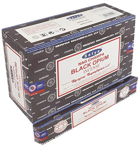 Satya 01347 Black Opium Incense Sticks, 12 Packs x 15g