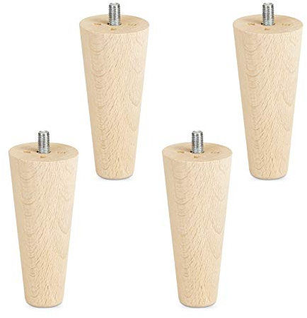 SOTECH 4er Set Möbelfüße Buche roh H 100 mm/konisch Ø 45/25 mm mit Gewindestift M8