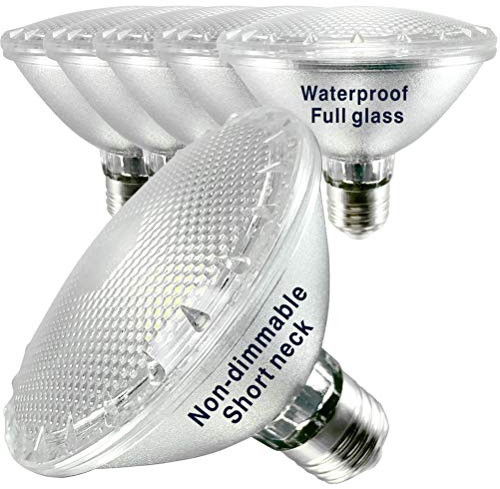 PAR30 Short Neck LED Bulbs,Daylight 5000K,6-Pack,Indoor/Outdoor Lighting,Waterproof,Non-Dimmable,Full Glass LED PAR30 Flood Light 12W(60W-100W Halogen Equivalent),Bright White Light,120V,E26