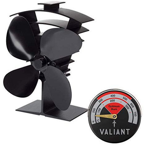 Valiant Premium IV Stove Fan and Magnetic Red Thermometer Pack, FIR627, Black, 199mm