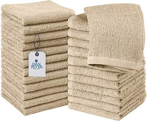 DAN RIVER 24 Pack Cotton Wash Cloths Set for Showering [12x12] Tan