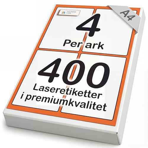 [400 Labels] Self Adhesive White Sticky Printer Labels for A4 Printer 4 per Sheet | A6 Sticky Address Labels | Laser Printer Labels 4 per Sheet for All Types of A4