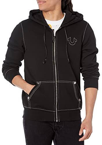True Religion Men's Velour Big T Zip Up Hoodie Hooded Sweatshirt