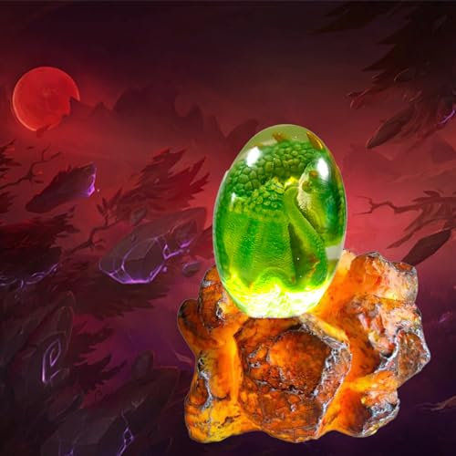Transparent Crystal Dragon Egg Resin, Dragon Lava Egg with Base, Luminous Dinosaur Egg Ornament, Prehistoric Dinosaur Wipes, for Table Decoration and Gifts (Green)