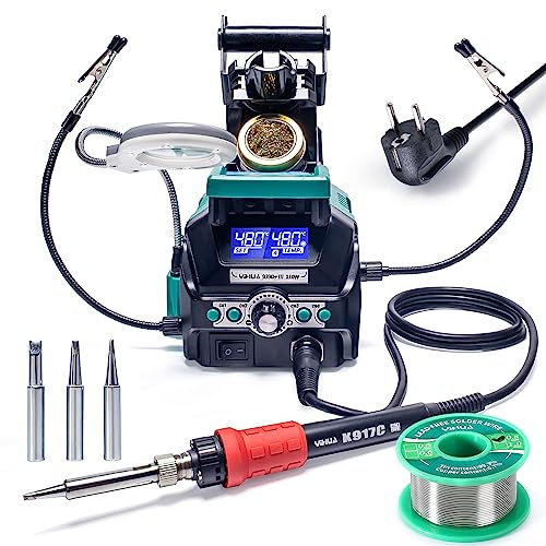 YIHUA 939D+ III EVO 110W Lötstation mit 4 Speicherplätzen, Dual-LCD-Display, Ruhemodus, 2 helfenden Händen, einem LCD-Lupenobjektiv und mehr zum Löten & Entlöten(EU PLUG)