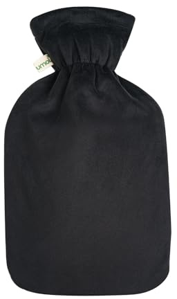 Premium Wärmflasche 2 Liter mit hochwertigem Supersoft Korean Fleece Bezug mit Reißverschluss und extra Fütterung - (Schwarz)