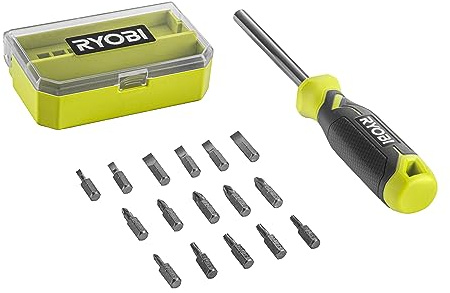 RYOBI - Tournevis à Cliquet + 16 Embouts - RHSDM1701 - Réservoir Embouts, Cliquet Réversible