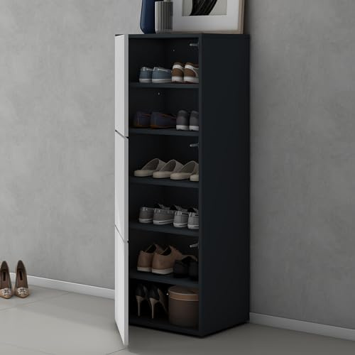 doporro Schuhschrank Schmal 36cm tief 6 Fächer Soft-Close grifflos | Schuhkommode aus Holz, verstellbare Böden, modular, matt Anthrazit und Matt weiß Flurschrank, BTH:45x36x120cm, Schuhschrank02