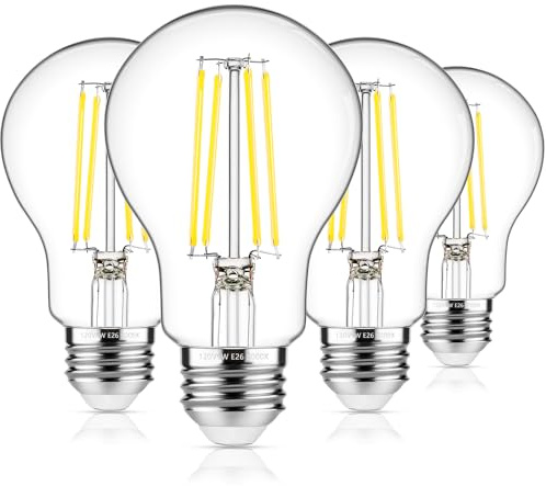 MAXvolador 60W Equivalent E26 LED Filament Light Bulbs, 850LM Daylight White 5000K LED Edison Bulb, Non-Dimmable 6W A19 LED Bulb Medium Base, 4-Pack