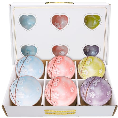 Cuencos Desayuno Bol Ceramica Pequeño - Tazones Desayuno Porcelana 300 ml - Juego de 6 Pequenos Cuenco Cocina para Postre | Aperitivos | Sopa | Helados | Arroz - Apto para Lavavajillas y Microondas