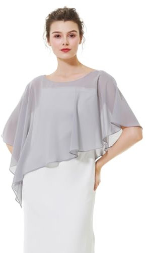 BEAUTELICATE Damen Chiffon Schal Stola Eleganten Cape Umhang für Braut Sommer Hochzeits Festliche Abendkleid (Asymmetrische - Silbergrau, Einheitsgröße)