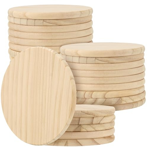 JOIKIT 24 Stück 10 cm Blanko-Holzuntersetzer, 10 cm, runde Holzuntersetzer, unlackierte Holzuntersetzer für DIY Malerei Handwerk