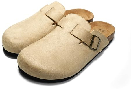 JOMIX Sabot Uomo Eleganti Eco-Pelle Scamosciata Ciabatte Casa Sughero Punta Chiusa Zoccoli Invernali Pantofole Estive Comode MU2440 Beige 44