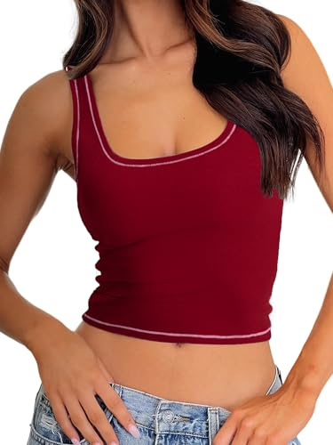 Danysu Women Red Apple Padded Square Neck Crop Tank Top Basic Cami Tops M | Summer Top, Cami Tops for Women, Workouts, Y2K, Party, Going Out Vest Top