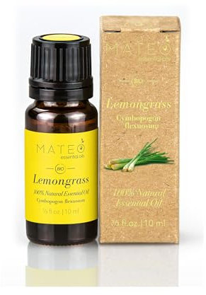 MateoEssentialsOils - 100% Reines und natürlich Zitronengrasöl (Lemongrasöl) – Natürlich & Belebend – Ideal für Aromatherapie, Diffuser, Massage, DIY-Kosmetik – Zitronengras - 10 ml.