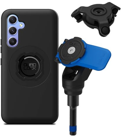 Quad Lock Motorcycle Handlebar Clamp Bolt Phone Mount Kit with Vibration Dampener and Galaxy A54 MAG Case