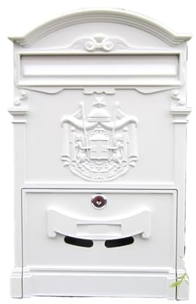 HWJFDC Buzón Exterior de Pared Con Cerradura, de Metal Vintage, Gran Capacidad, Seguridad Para Cartas y Exteriores (Blanco)