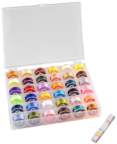 LZYDKH Spulen Nähmaschine, 36 Stück Unterfadenspulen Sortierte Farben Spulenbox Klein Bobbin mit Maßband Nähgarn Garnspulen Nähzubehör Nähmaschinengarn für Stickerei und Gegenstände