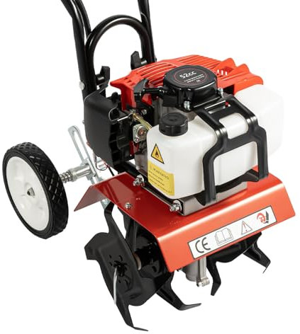 DAOHHFO 52CC Garden Petrol Tiller, 2-Stroke Gas Powered Soil Cultivator Rotovator - Plow Up to 11.8in Wide / 1.18-4.72in Deep - Garden Farm Tiller Ideal for Small Garden Tilling