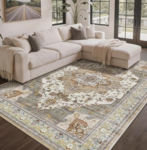 GENIMO Tapis Salon Antidérapant Vintage Oriental Tapis Lavable en Machine, À Poils Courts, Tapis Entree Interieur, Chambre, Couloir, 160x230CM, Brique