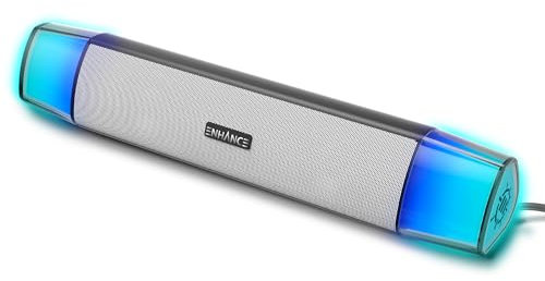 ENHANCE Theorem 3 Altoparlanti Bianchi per Computer per PC - Alimentati Tramite USB, Soundbar sotto Monitor con Picco da 12 W, 5 Codalità Colore Controller in Linea - Altoparlanti per Computer per PC