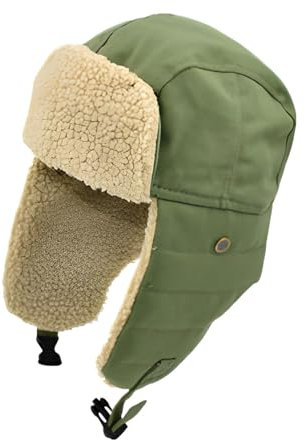 ZALXOZYL Warme Plüsch-Fliegermütze Mit Bommel für Herren Thermo-Beanie-Mütze Geeignet für Outdoor-Sportarten Herren-Bommelmütze Armeegrün Einheitsgröße