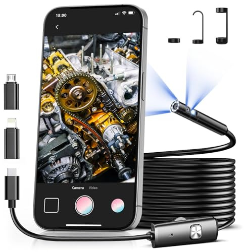 Dual Lens Endoscope Inspection Camera,1920p Endoscope with 16.5ft Semi-Rigid Snake Camera with 8+1 Adjustable Led Light,Type C 7.9mm Ip67 Waterproof Borescope for iPhone,IPad,Android,iOS