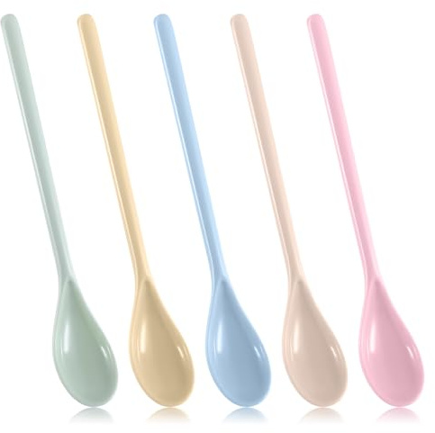 5pcs Long Handle Mixing Spoon 7.2 Inch Colorful Coffee Stirring Spoons Melamine Plastic Latte Machiatto Stirring Longdrink Spoons Long Teaspoons for Tall Iced Tea Sundae Cocktail
