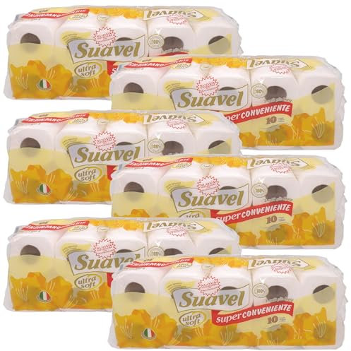 Carta Igienica 2 veli 60 rotoli (6 pacchi da 10 rotoli) Non profumata goffrata Ultra Soft Super Conveniente trapuntata multidisegno