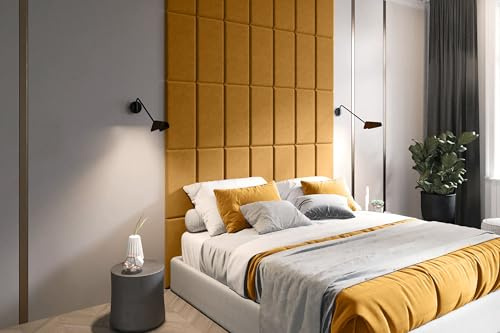 Dimex Väggkudde i sammet, mörkgul, höger – tyg, stoppningspanel, sovrum, vardagsrum, säng, väggkudde – sänghuvuddel, ländkudde, modern, lyx, vadderad stoppning, panel, | 60 cm x 30 cm