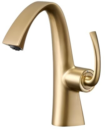 MayCon KALY | Mitigeur Lavabo en Laiton Massif | Robinet de Salle de Bain Design Monocommande | Cartouche Céramique | Mousseur Économie d'Eau | Modèle BS-302 (Gold-Brossé)