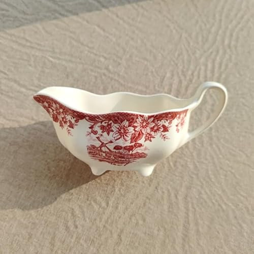 XUEQIZHENG Gravy Boat, Unique Red Windmill Pattern Ceramic Gravy Boat Sauce Dish for Bullfighting – Perfect Addition to Your Tableware Collection for Salad Dressings Milk,Warming