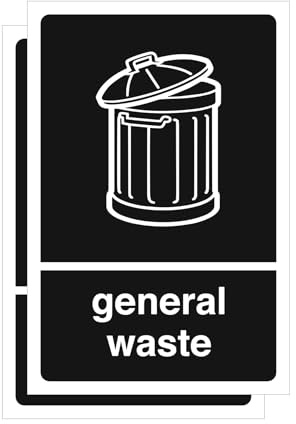 Waste Bin Stickers Sign, General Waste, Garden Waste, Mixed Paper & Card, Kitchen Waste, Plastic, Recyclinc 150 x 100 mm, Self-Adhesive, Set of 2 (General)