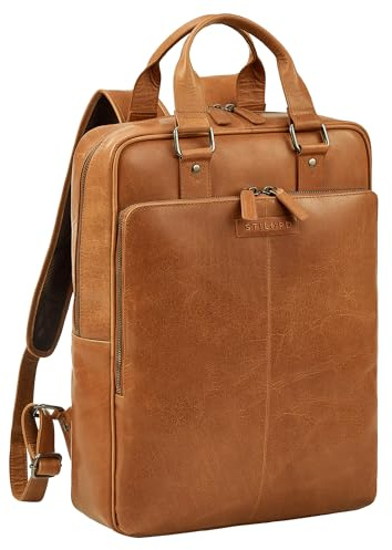 STILORD Ingo Smal Laptop Ryggsäck Läder 15,6 Tum Herrar & Damer Ryggsäck Klassisk Affärsryggsäck Elegant Reseryggsäck Dagsryggsäck Äkta läder Farbe:Tropica-brun