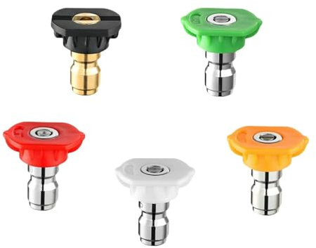 Confezione da 5 ugelli per idropulitrice, punte universali per ugelli per idropulitrice con attacco rapido da 1/4 di pollice, 4500 PSI 3,0 GPM pulizia multi-angolo per lavaggio auto/giardino/balcone