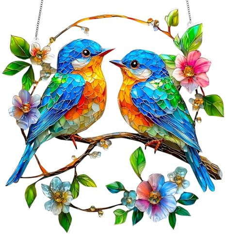 LUMOOM Décoration vitrail coloré oiseau - Attrape-soleil colibri - Pendentif acrylique chaîne - Décoration maison