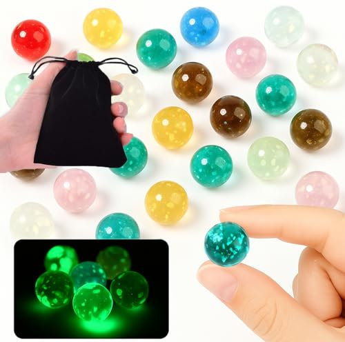 20 Stück Murmeln Glas 16mm, Bunte Glasmurmeln Leuchten im Dunkeln mit Beutel, Leuchtmurmeln für Kinder, Murmelspiele, Aquarium Deko, Vasenfüllung, Miniteich, DIY-Projekte, Marbles Set, 10 Farben