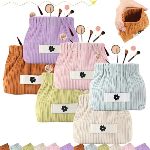 Corduroy Elastic Hair Tie Organizer, Portable Corduroy Elastic Storage Bag, Lipstick Hair Tie Shrapnel Bag for Women (6Pcs)