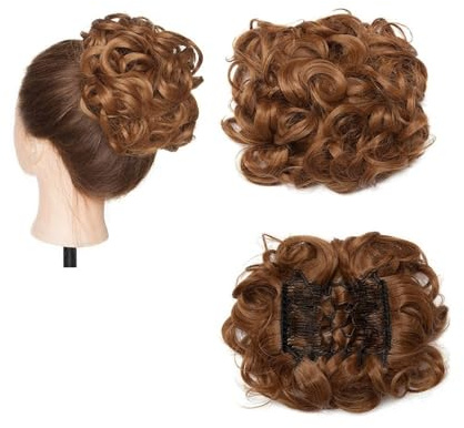 Syntetisk stor kamklämma i lockig hårförlängning, chignon-hårdelar, hög stickning, lock, hårdel, förlängning, hårknut hårponytail för kvinnor flickor (lätt urburn)