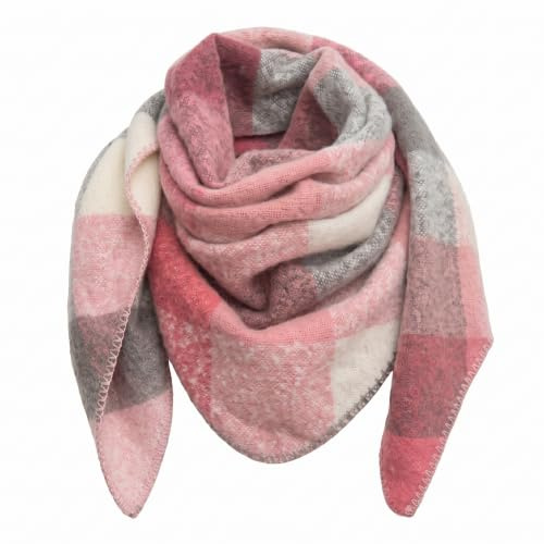 Lykofudi Damen Schal, Übergroß Web Dreieck Winterschal mit buntem Karo Muster, Warmer und weicher Dreieckstuch Kariert, Leichter Strickschal, Halstuch für Frauen und Mädchen 200×83 CM