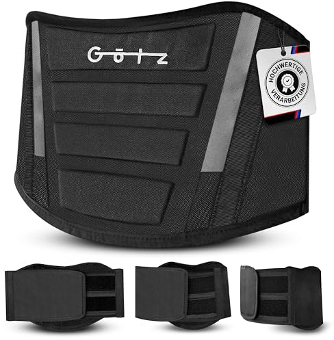 Götz Nierengurt Motorrad Herren / Damen Effektive Stabilisierung, Lendenwirbelstütze, Nierenwärmer, Nierenschutz Schwarz - Reflektierend (110-133 cm Bauchumfang)