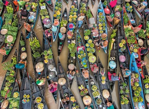Ravensburger Floating Market Indonesia 500 Piece Jigsaw Puzzle | Colourful Photographic Travel Puzzle for Adults & Teens