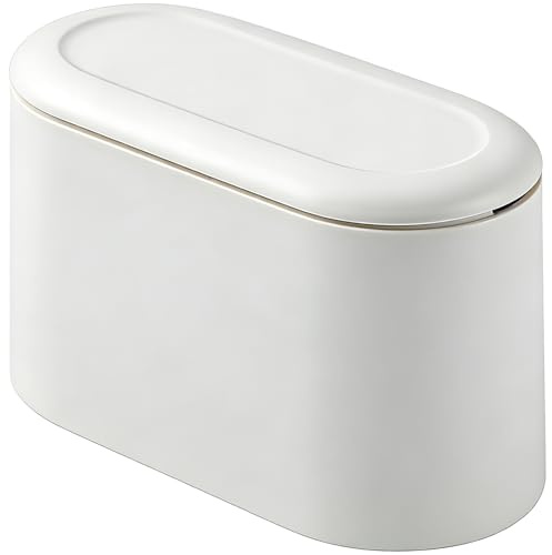 YOFAPA Mini poubelle de bureau blanche avec couvercle, petite poubelle de 22,1 cm, design ovale moderne pour la maison, le bureau, la coiffeuse et la table basse