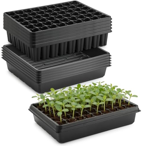 RooTrimmer 5 Pack Seedling Starter Trays No Hoes and 5 Pack 54 Cell Seed Starter Trays Extra Deep 2.8 - Heavy Duty Plastic Nursery Trays for Seed Germination & Plant Propagation (5 Sets)