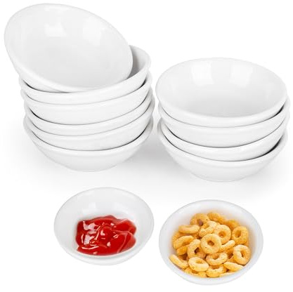 WENLISELL 10 Pack Ceramic Soy Sauce Dipping Bowl Mini Round Condiment Dishe | 7.5x7.5x2.5cm, White, Mini Side Seasoning Dishes, Small Porcelain Dip Bowls, For Ketchup Sauce Sushi Condiments