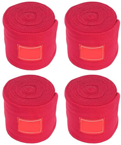 Lot de 4 Bandages de Protection pour Jambes de Polo pour Cheval, matériau en Polyester épais, 10 cm de Largeur, 300 cm de Longueur pour l'entraînement équestre, Les Courses de Polo (Rouge)