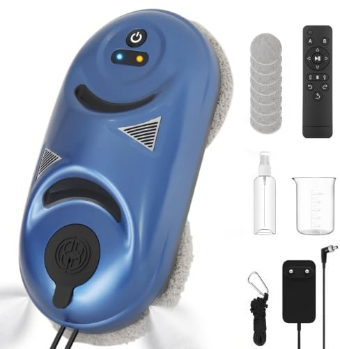 Vidattx Robot Laveur de Vitre, Robot Nettoyeur de Vitres avec Double Pulvérisation d'eau,3 Modes de Nettoyage, Double hélice 6500 pa, Navigation Intelligente, pour Fenêtres et Miroirs (Bleu)