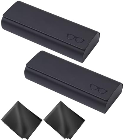 2 Stück Brillenetui Hardcase, Kratzfeste Brillenbox PU Leder Hartschalenetui mit Putztuch, Tragbare Sonnenbrillen Etui für Damen Herren, Brillentasche für Sonnenbrille Lesebrille Sportbrille - Schwarz
