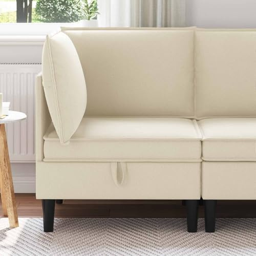 Ziaphsol hörnsoffa med förvaringsutrymme kräm sammet modern design, vardagsrum med sovfunktion och sänglåda, utdragbar, avslappningsfunktion, skandinavisk stil, hållbar, för vardagsrum och kontor