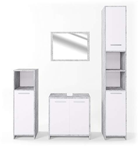 Vicco Badmöbel-Set Beton Kiko, bestehend aus Badspiegelschrank, Waschbeckenunterschrank, Midischrank, Hochschrank - Platz für Pflege- und Badutensilien